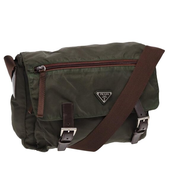 PRADA Shoulder Bag Nylon Khaki Silver Auth - Picture 1 of 16